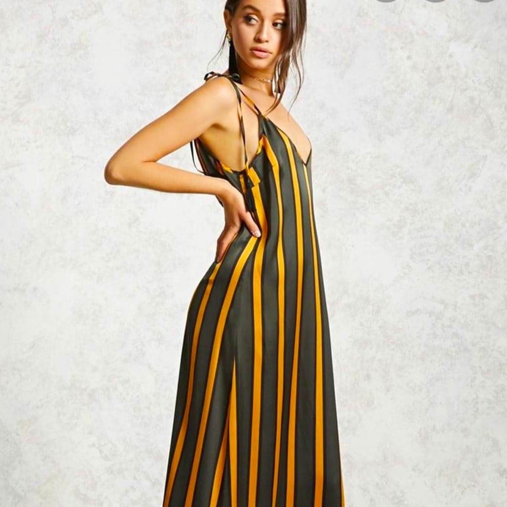 Green and yellow striped dress